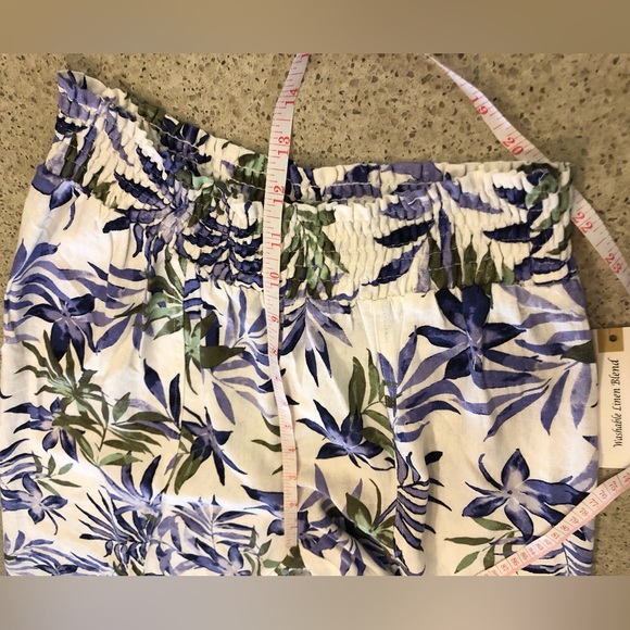 Land ‘n sea Linen Blend Pants Wide Leg Front Slit Leaf All Over Print Size S - Picture 10 of 16